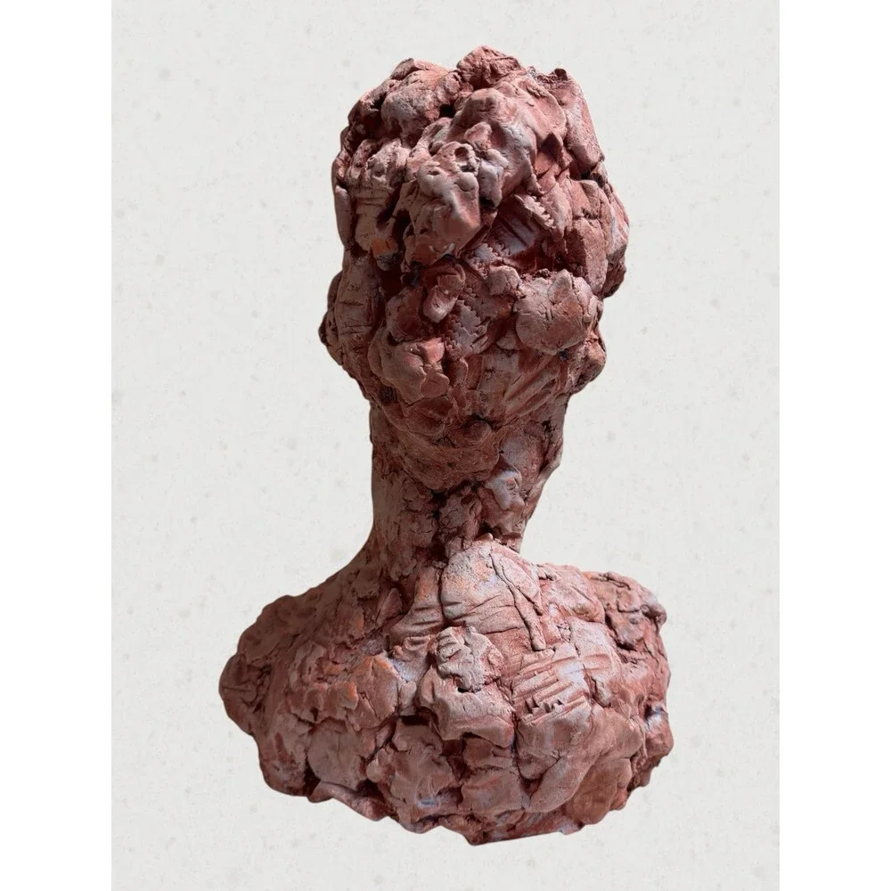 Brutalist Terracotta Bust Sculpture Abstract Fine Art Signed AEL MCM